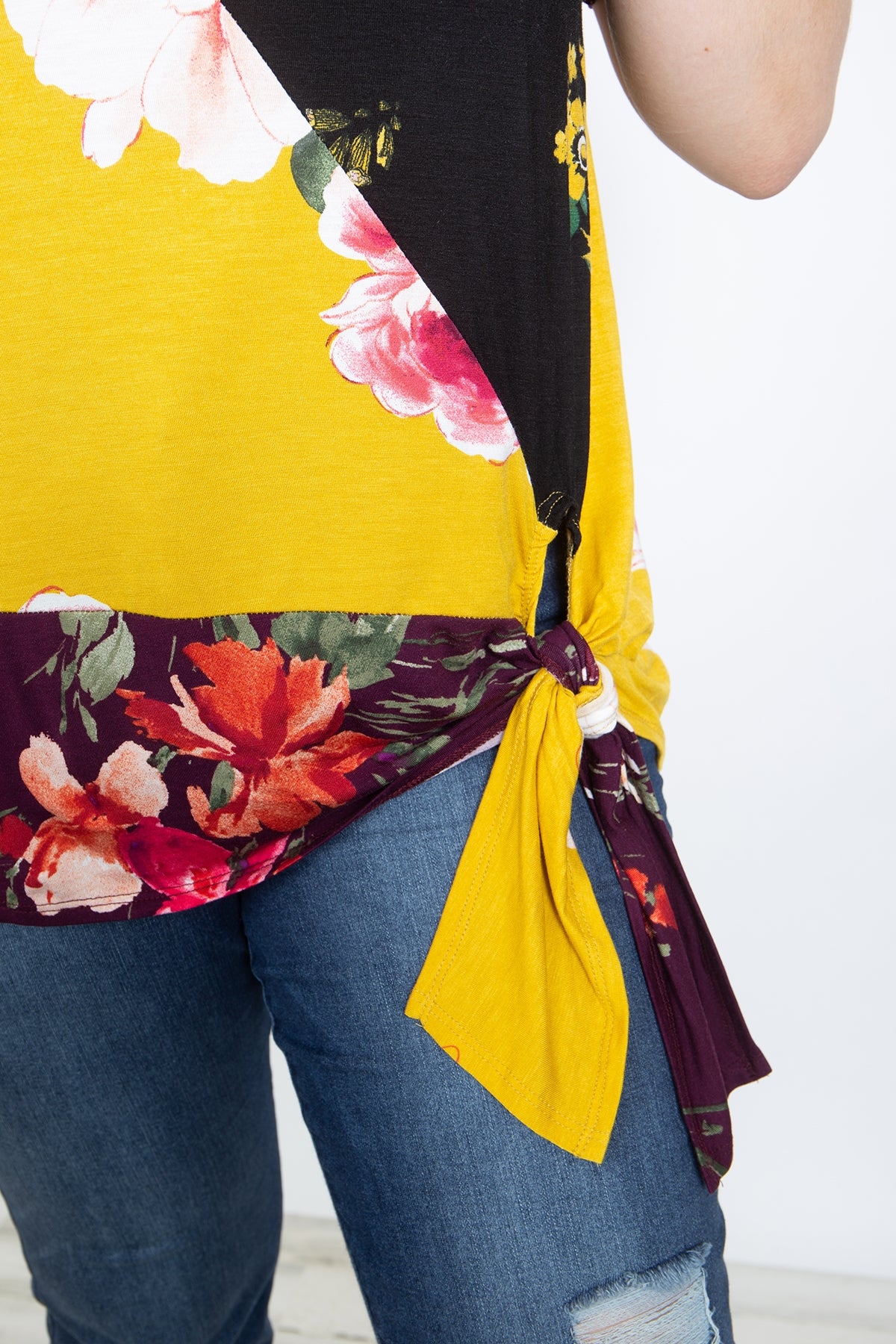 YELLOW WITH FLOWER PRINT PLUS SIZE TOP