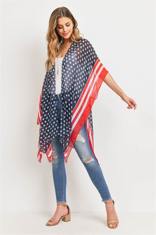 STRIPE TRIM AMERICAN FLAG KIMONO 
