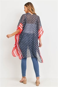 STRIPE TRIM AMERICAN FLAG KIMONO 