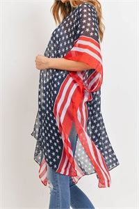 STRIPE TRIM AMERICAN FLAG KIMONO 