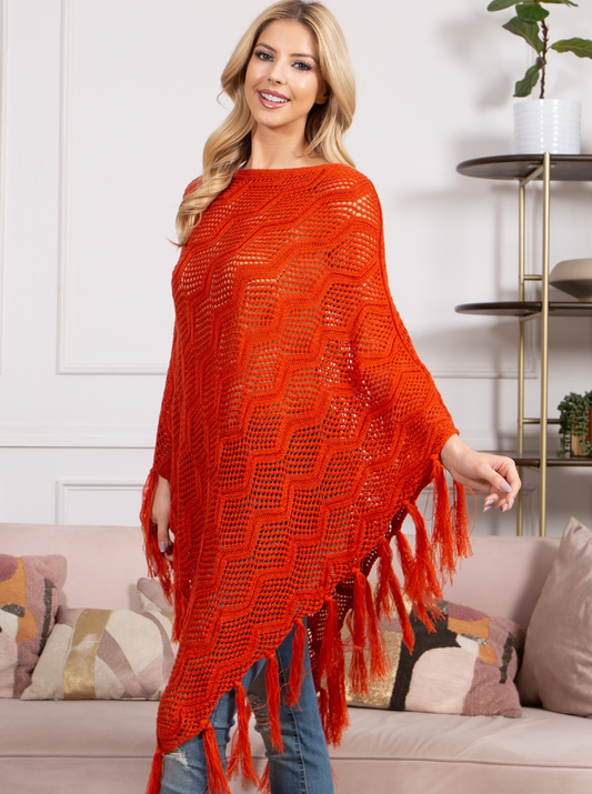 Terracotta Tassel Poncho