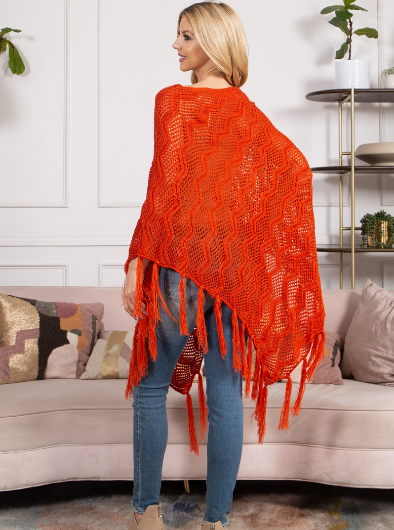 Terracotta Tassel Poncho