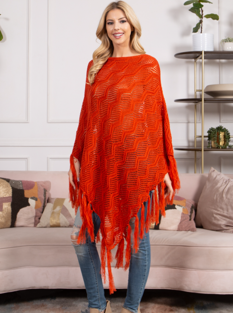 Terracotta Tassel Poncho